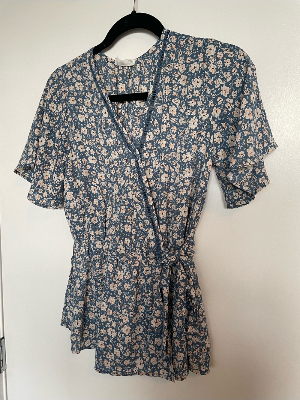 Sienna Sky Blue Floral Wrap Top with Tie Waist